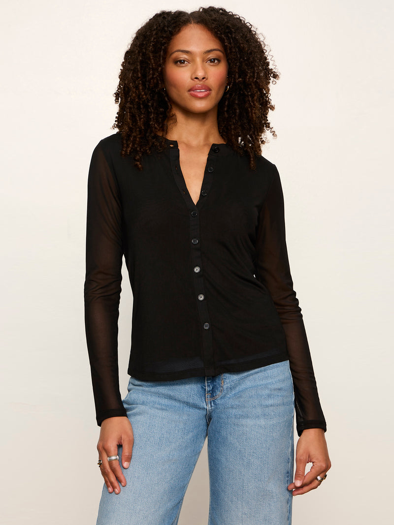 Mesh Long Sleeve Cardigan Black alt 1