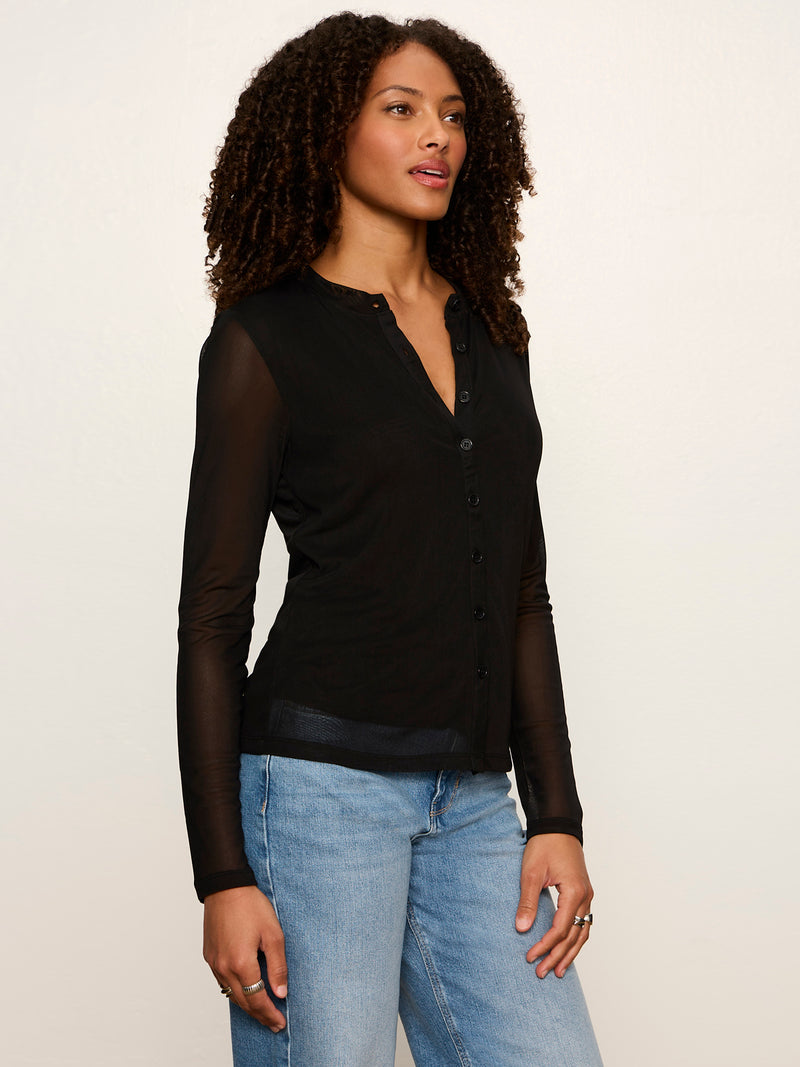 Mesh Long Sleeve Cardigan Black alt 2