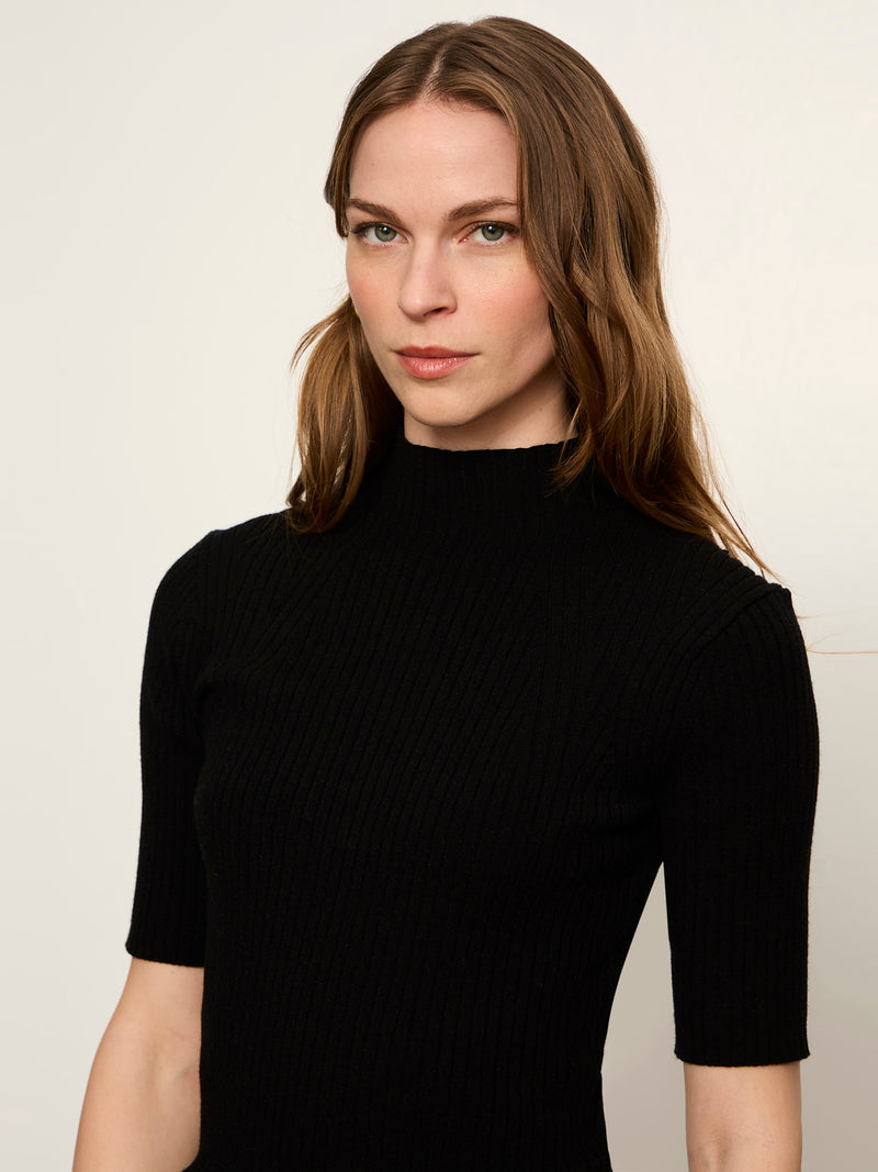 High Neck Ribbed Top Black alt 4