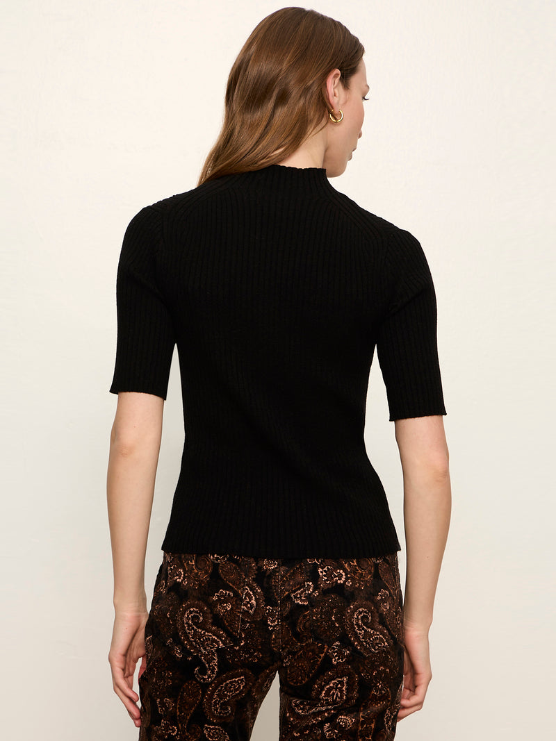 High Neck Ribbed Top Black alt 3