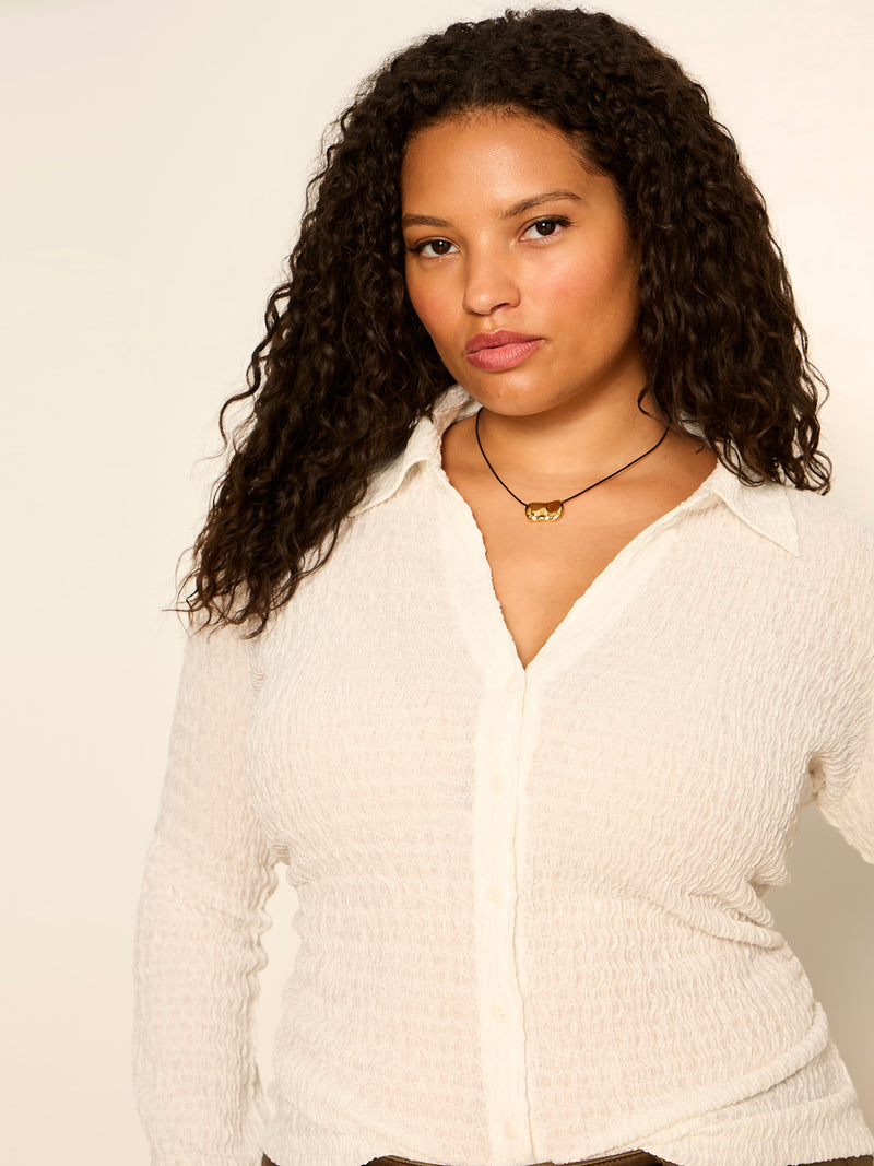 Juno Textured Button Front Top Chalk Extended Sizing alt 5