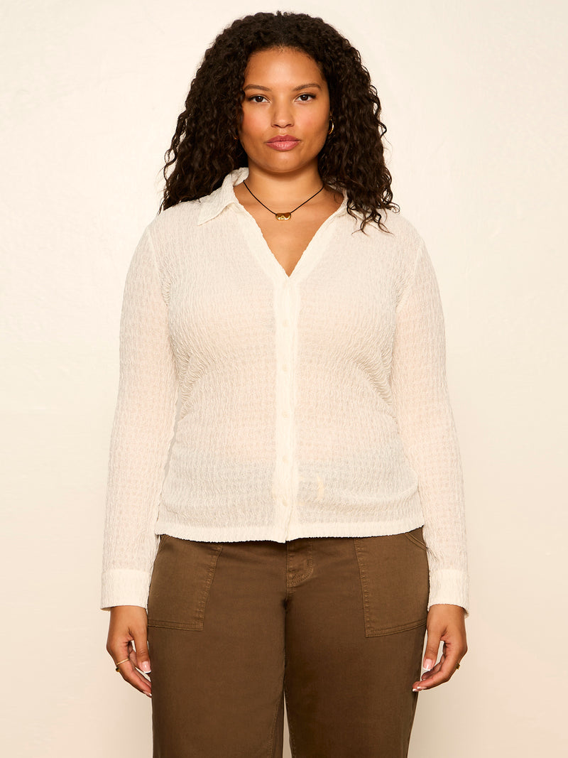 Juno Textured Button Front Top Chalk Extended Sizing alt 2