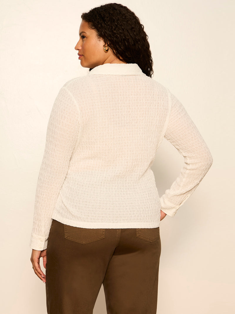 Juno Textured Button Front Top Chalk Extended Sizing alt 4