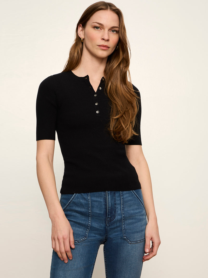 Ribbed Henley Tee Black alt 1