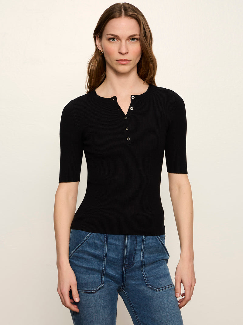 Ribbed Henley Tee Black alt 2