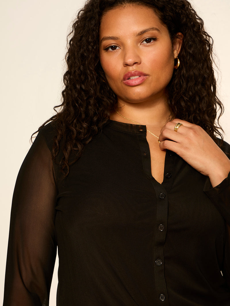 Mesh Long Sleeve Cardigan Black Extended Sizing alt 5