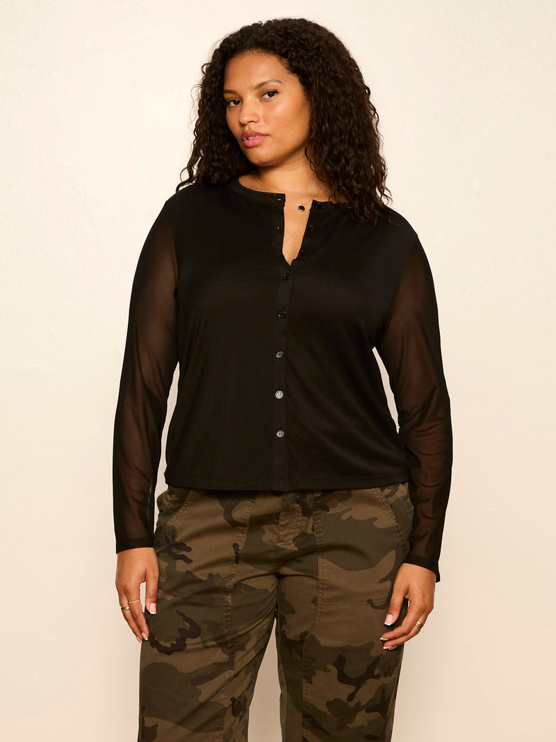 Mesh Long Sleeve Cardigan Black Extended Sizing alt 3