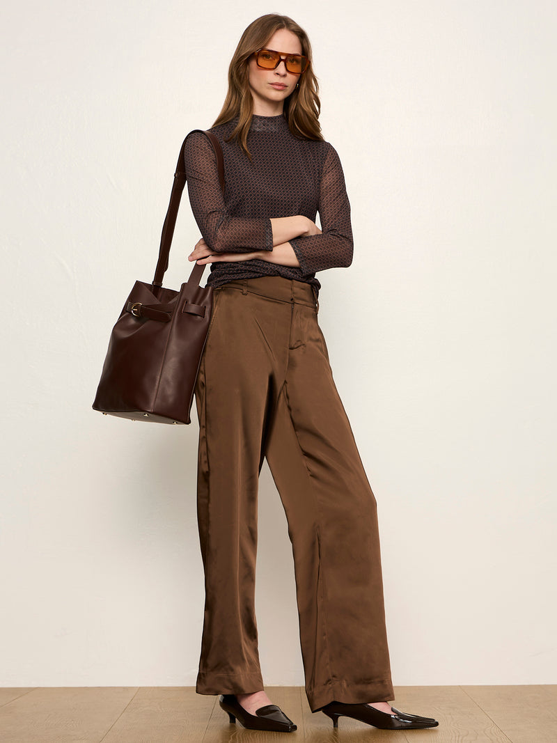 3/4 Sleeve Mesh Mock Neck Top Espresso Geo alt 5
