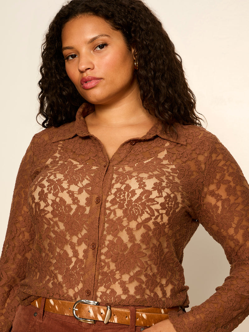Dreamer Lace Shirt Cocoa Powder Extended Sizing