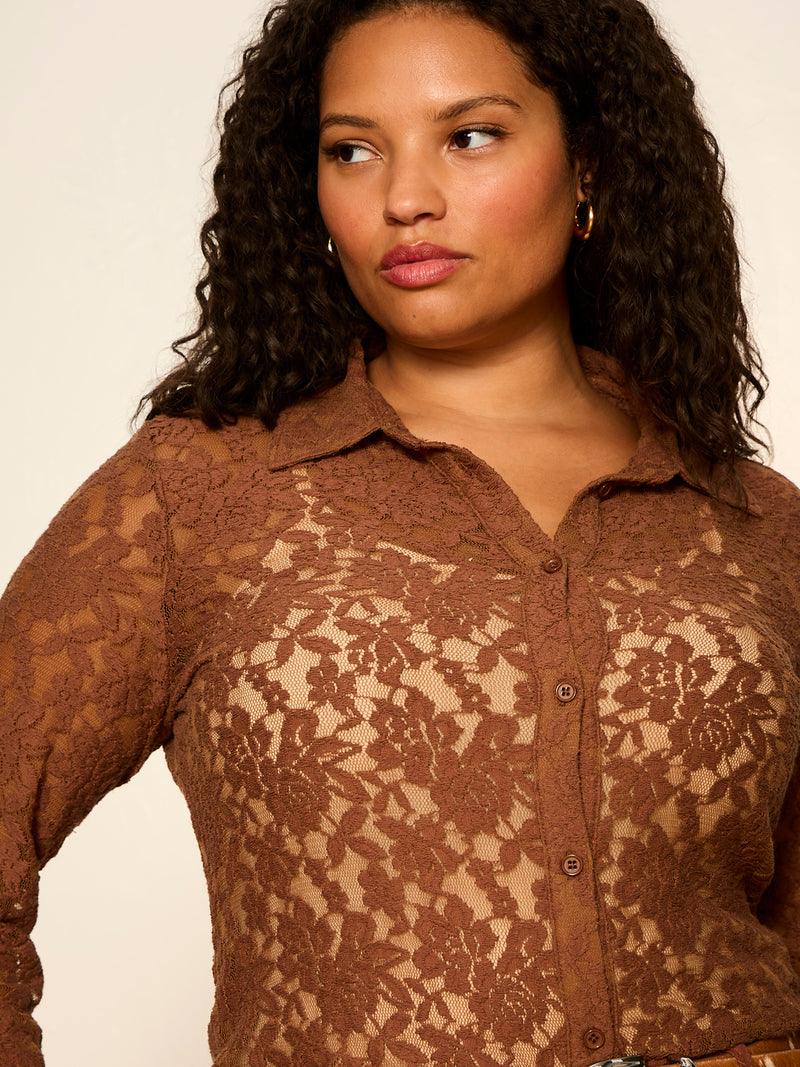 Dreamer Lace Shirt Cocoa Powder Extended Sizing alt 4