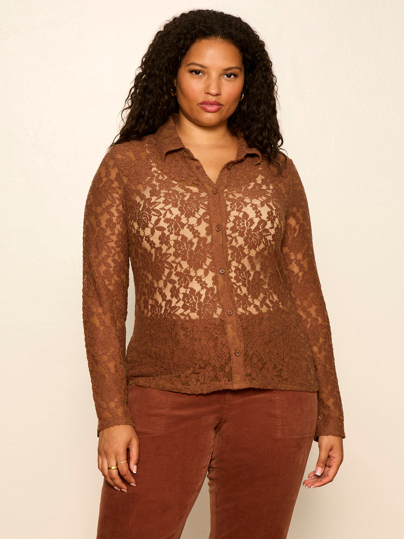 Dreamer Lace Shirt Cocoa Powder Extended Sizing alt 1