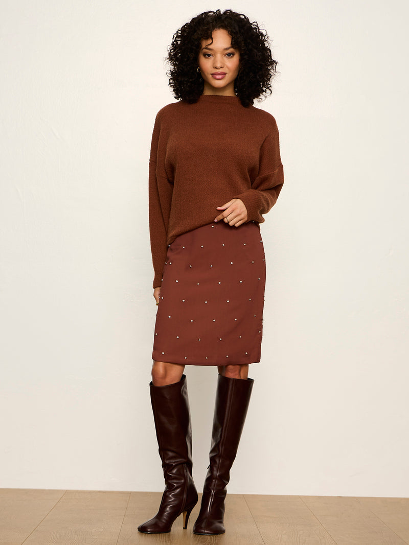 Margo Embellished Pencil Skirt Burnt Cocoa