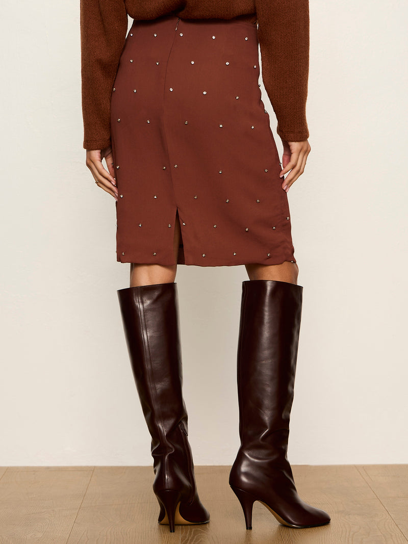 Margo Embellished Pencil Skirt Burnt Cocoa alt 3