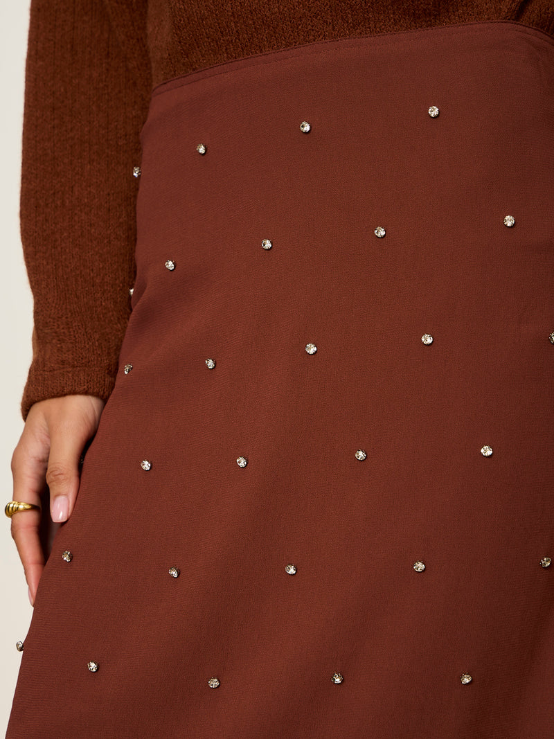 Margo Embellished Pencil Skirt Burnt Cocoa alt 4