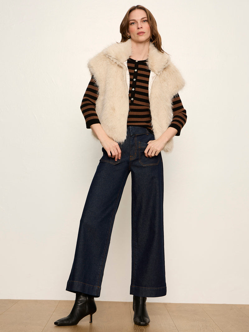 Selena Henley Top Black / Cocoa Powder Stripe alt 6