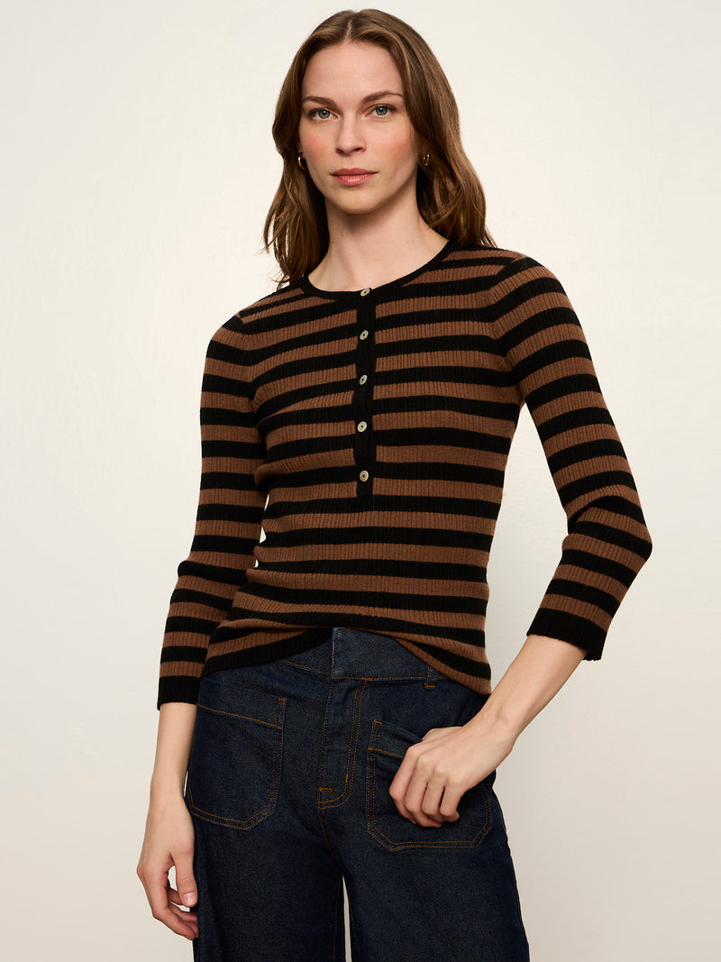 Selena Henley Top Black / Cocoa Powder Stripe alt 1