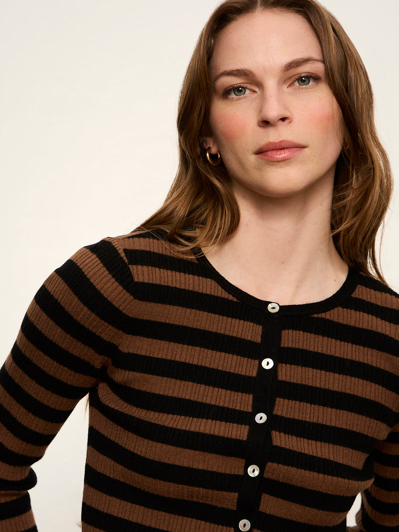 Selena Henley Top Black / Cocoa Powder Stripe alt 5
