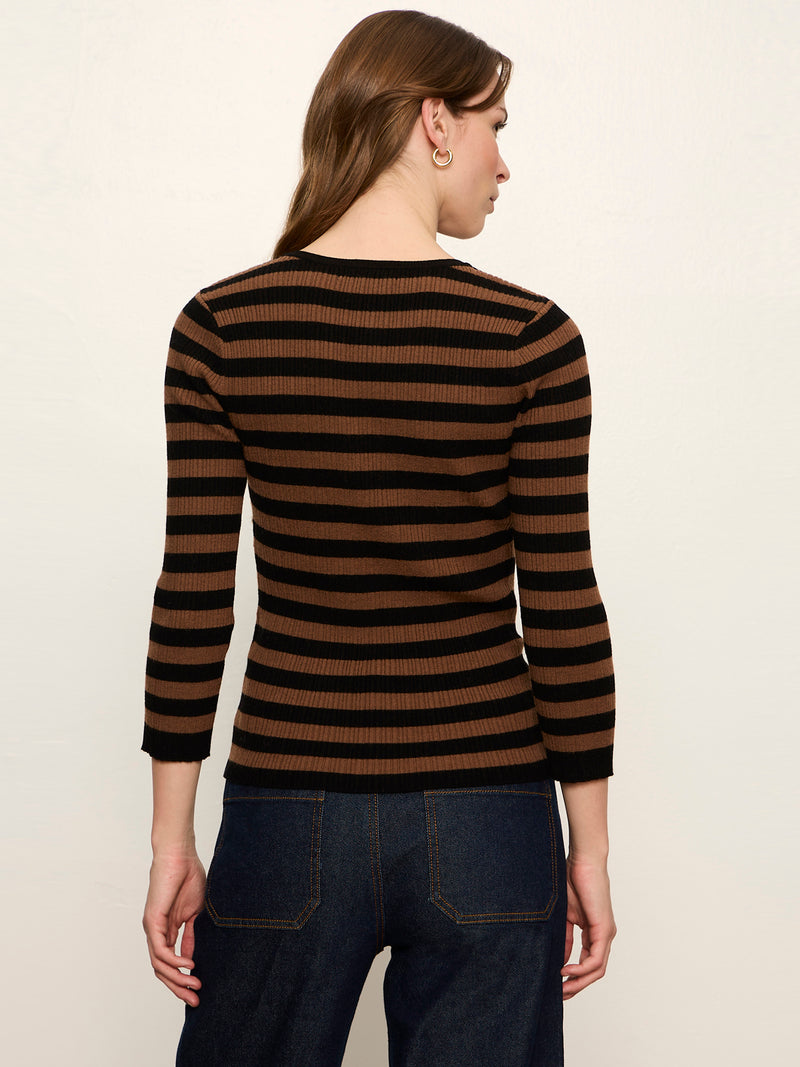 Selena Henley Top Black / Cocoa Powder Stripe alt 4