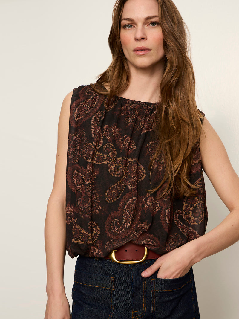 Clover Mesh Bubble Shell Tank Cocoa Paisley
