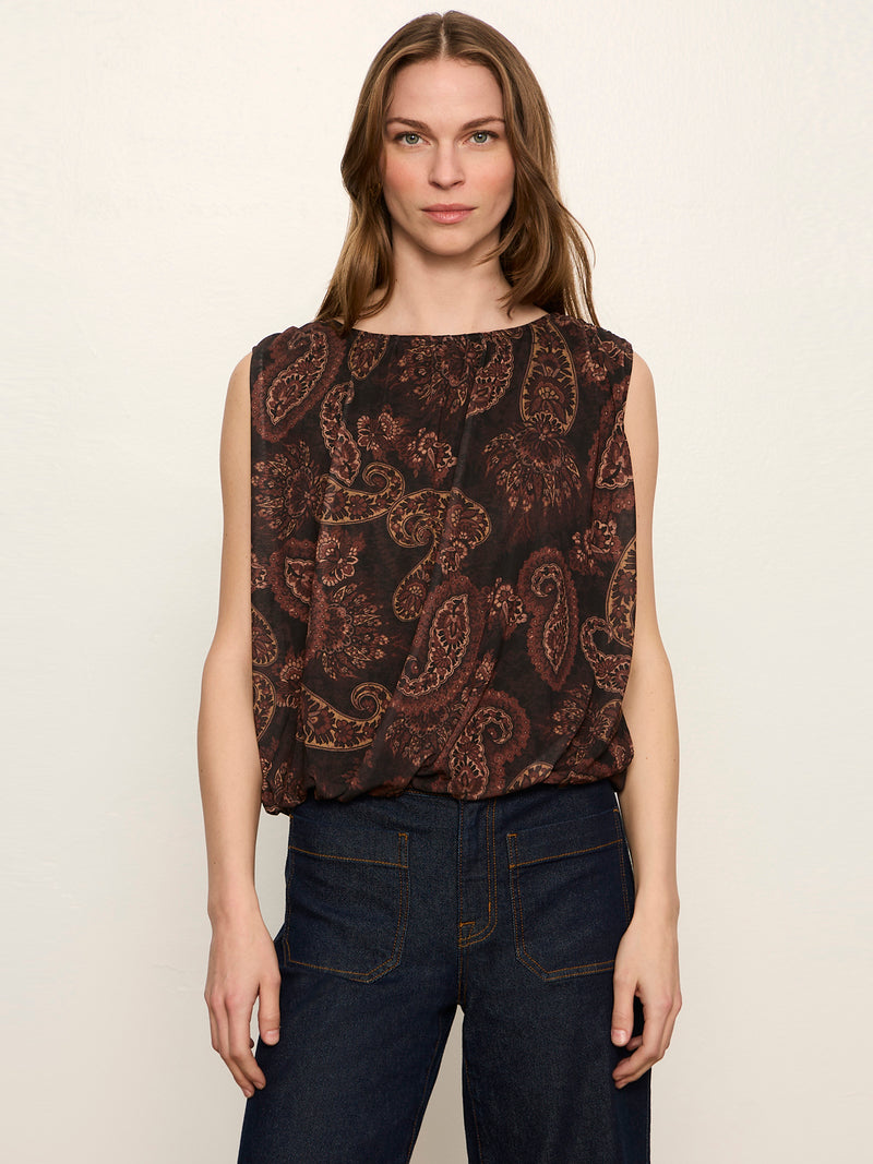 Clover Mesh Bubble Shell Tank Cocoa Paisley alt 1