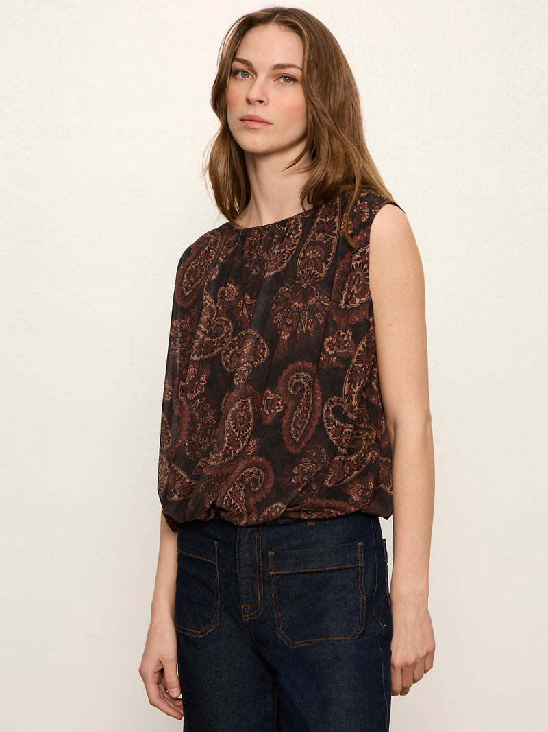 Clover Mesh Bubble Shell Tank Cocoa Paisley alt 2