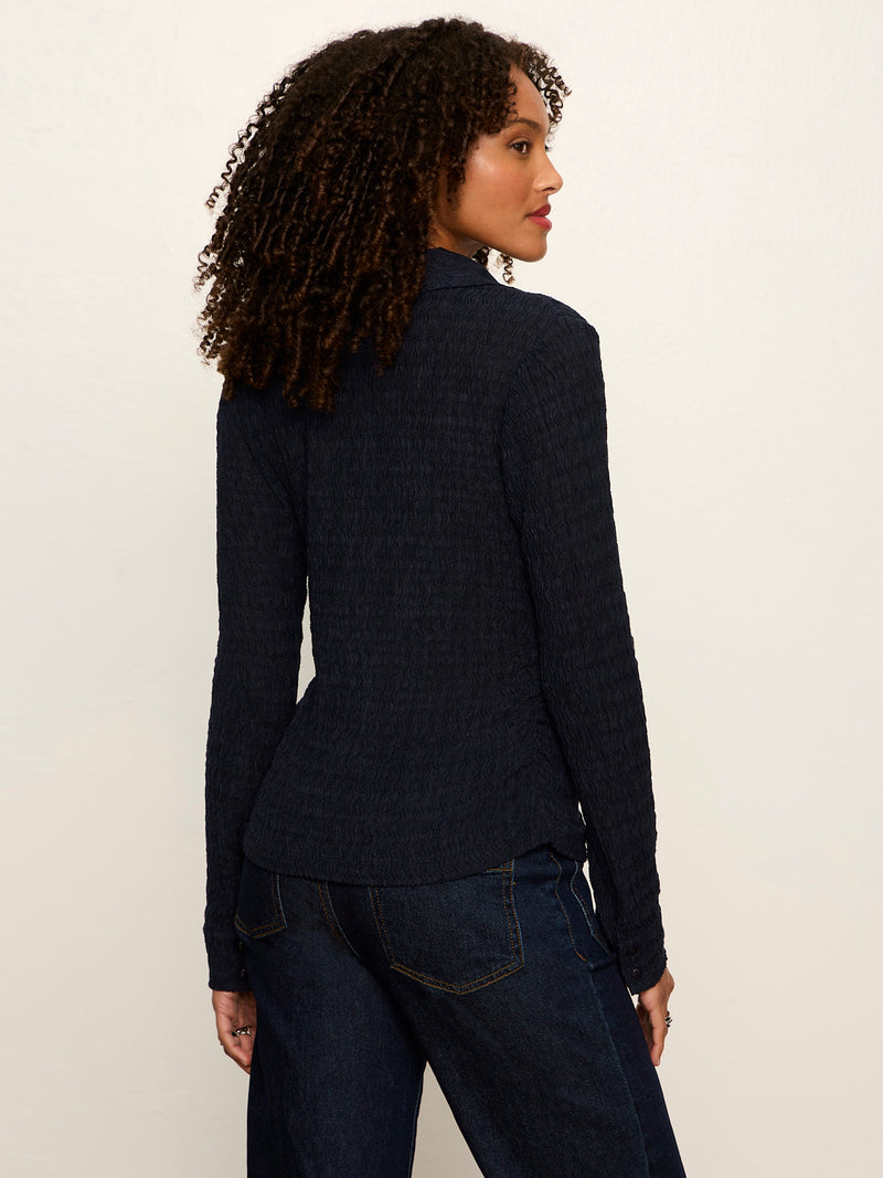 Juno Textured Button Front Top Navy Blazer alt 3