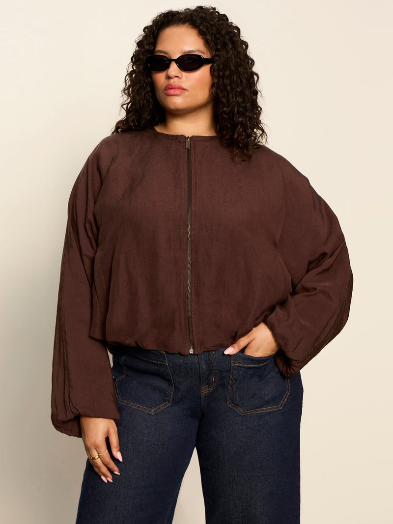 Linen Bubble Jacket Rich Soil Extended Sizing alt 1
