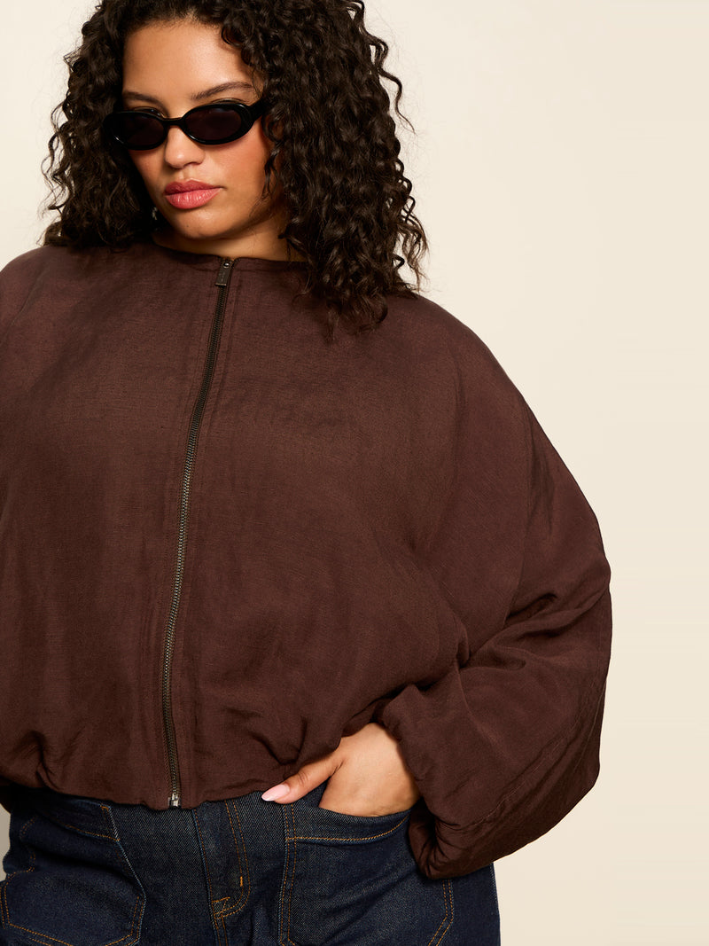 Linen Bubble Jacket Rich Soil Extended Sizing alt 5