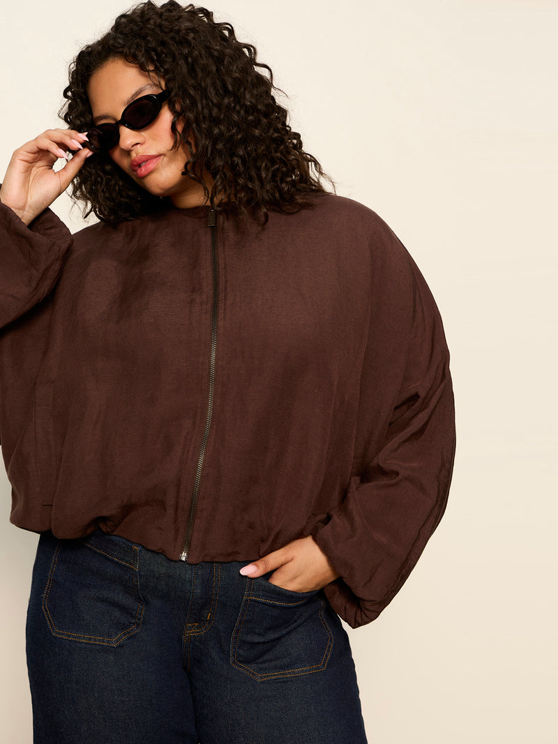 Linen Bubble Jacket Rich Soil Extended Sizing alt 4
