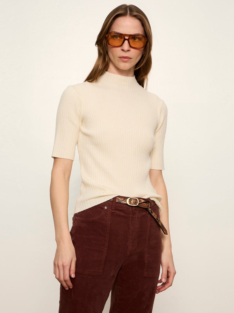High Neck Ribbed Top Bone