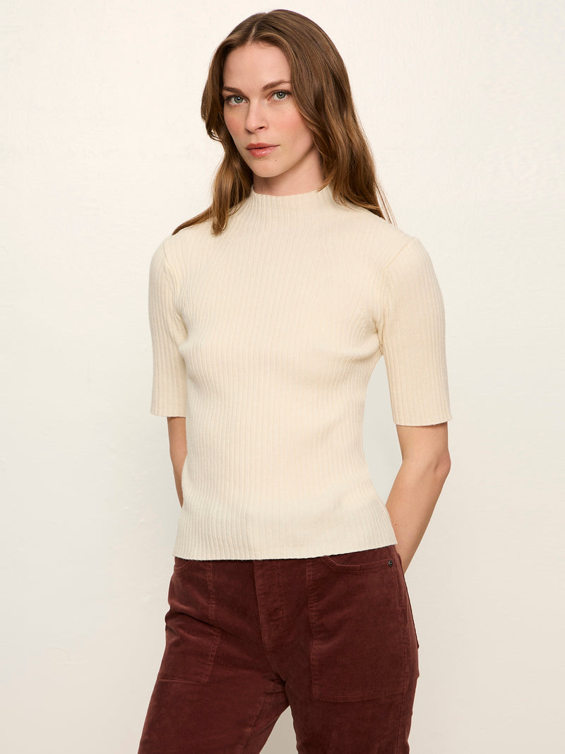High Neck Ribbed Top Bone alt 2