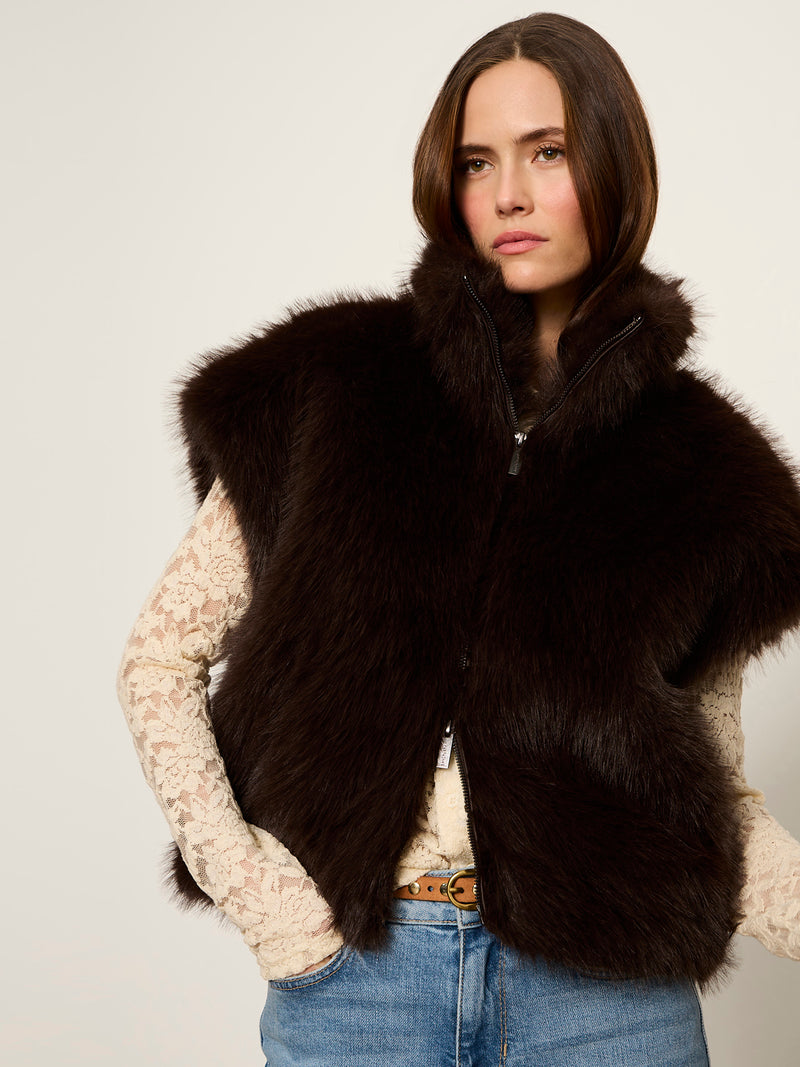 Silky Fur Vest Espresso Martini Petite Sizing alt 3