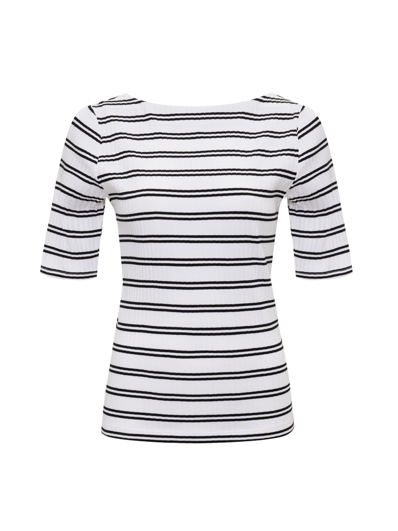 Boatneck Ribbed Top Chalk/Black Stripe alt 5
