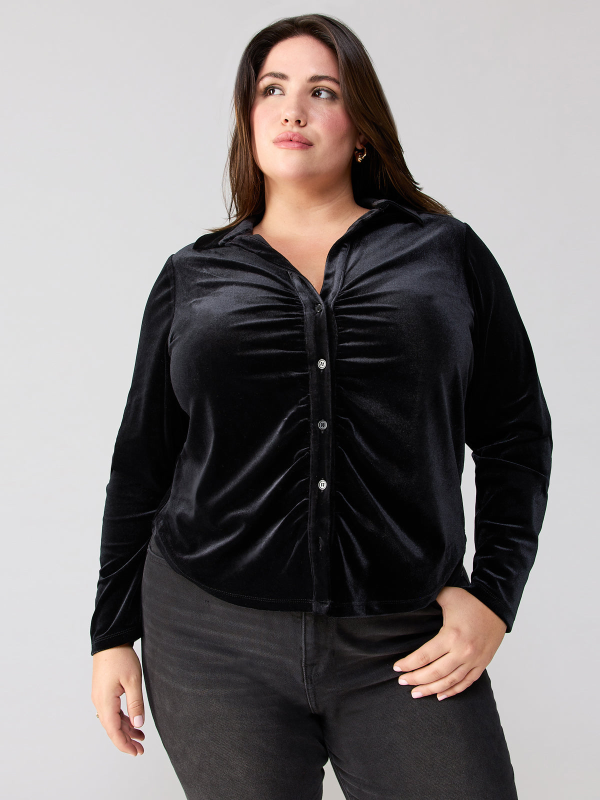 Dreamgirl Velvet Button Up Top Black Inclusive Collection