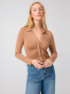 Dreamgirl Button Up Top Mocha Mousse