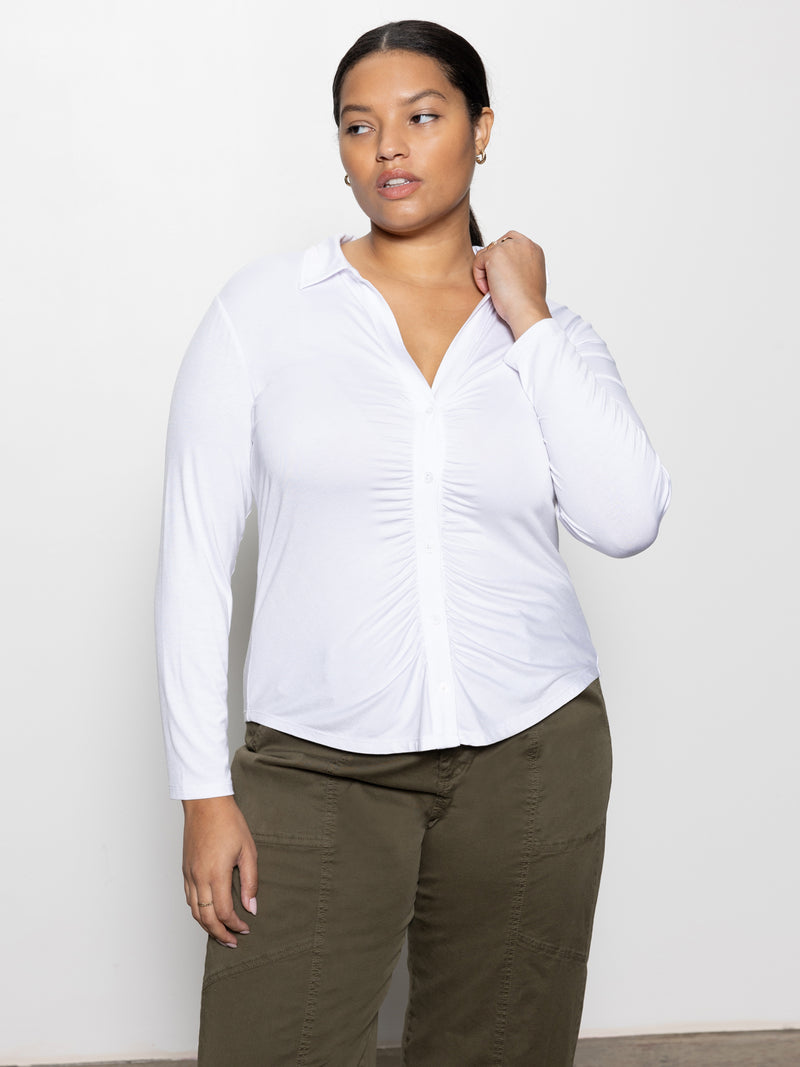 Dreamgirl Button Up Top White Extended Sizing alt 3