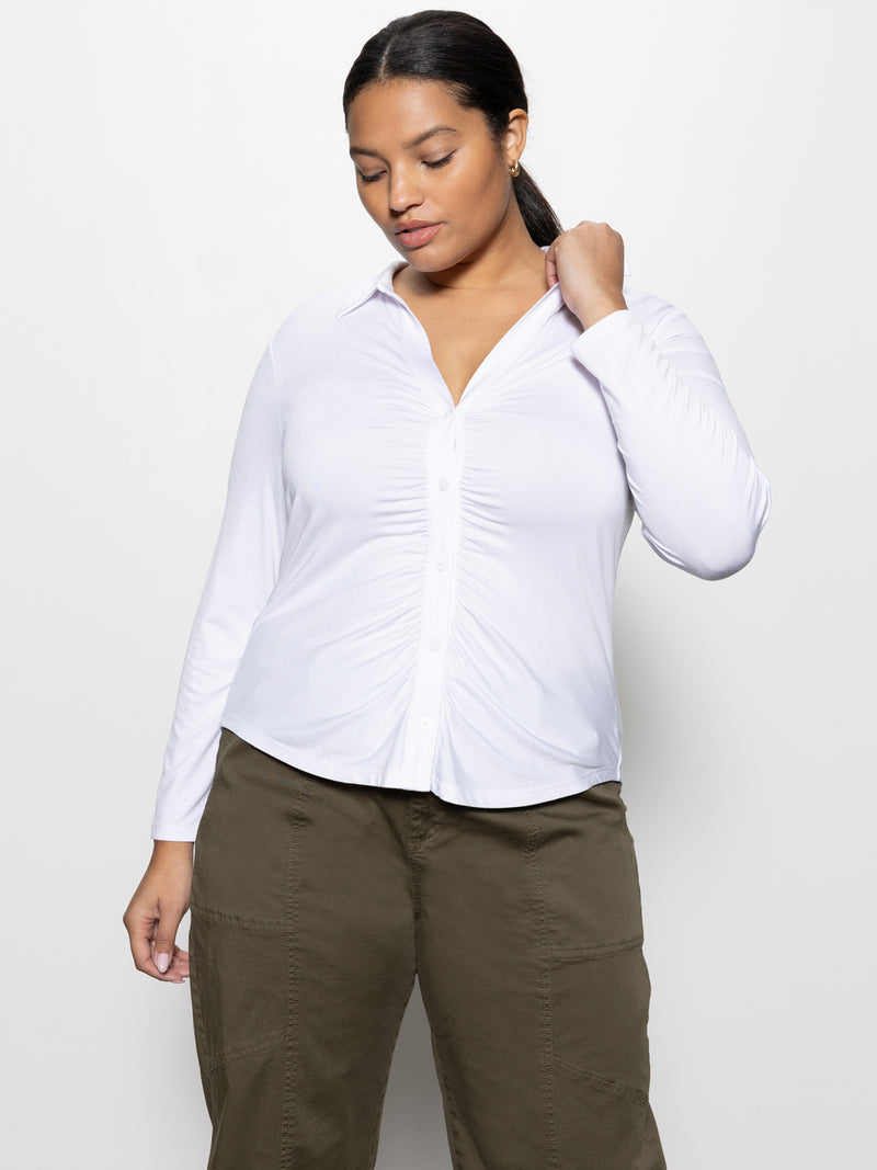 Dreamgirl Button Up Top White Extended Sizing