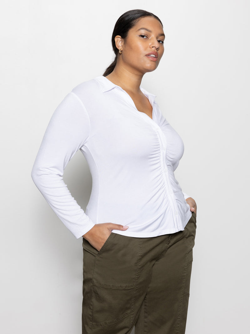 Dreamgirl Button Up Top White Extended Sizing alt 2