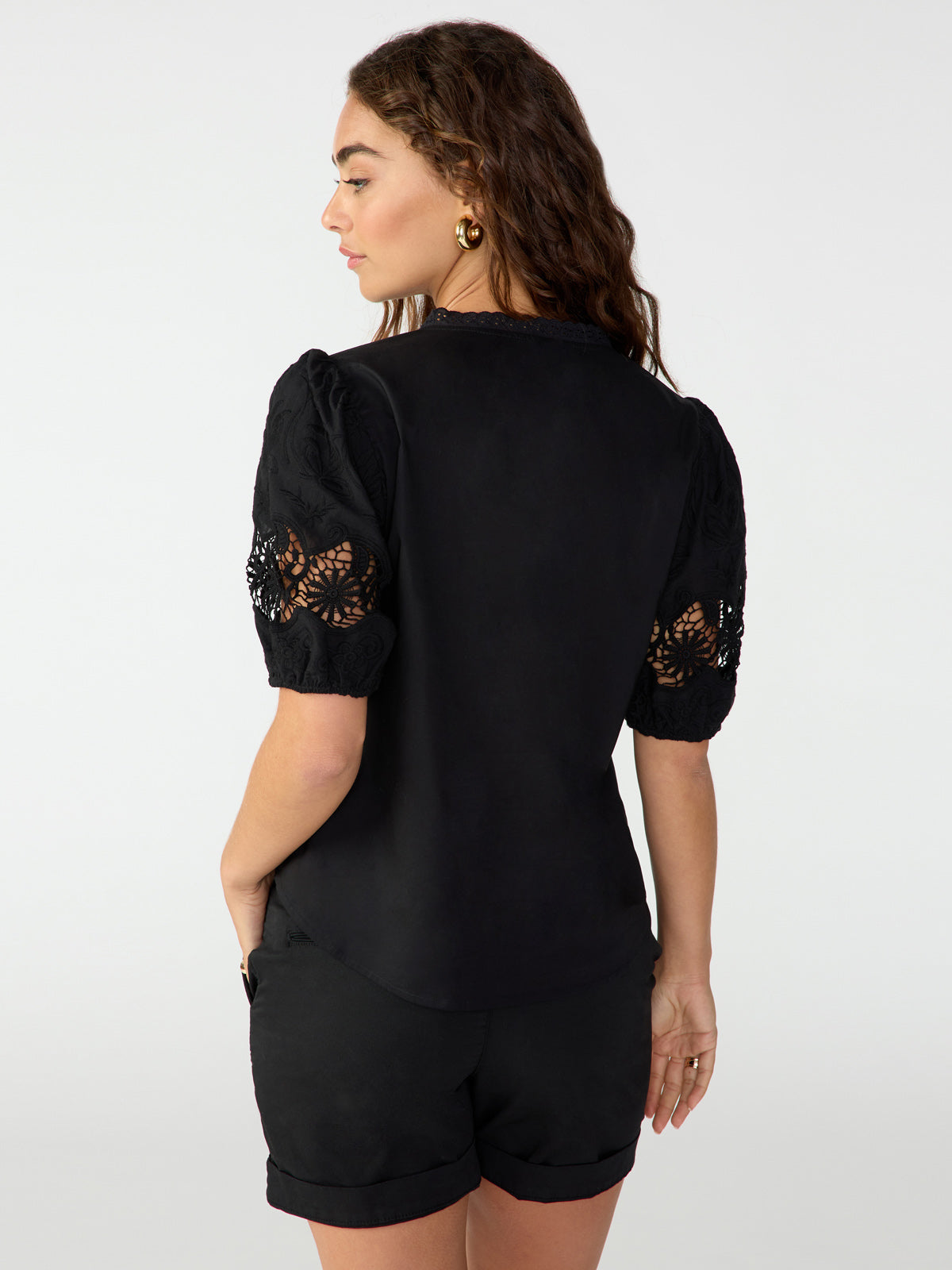 Puff Sleeve Button Front Blouse Black