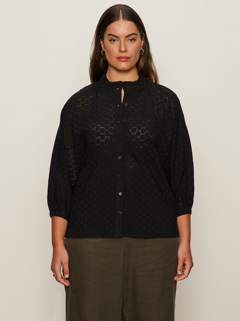 Petal Drop Blouse Black Extended Sizing alt 1