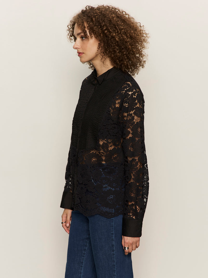 Serendipity Lace Tuxedo Shirt Black alt 2