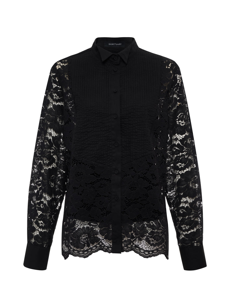 Serendipity Lace Tuxedo Shirt Black alt 6