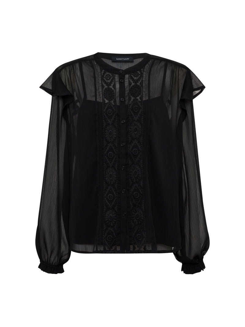 Nostalgia Embroidered Blouse Black alt 5