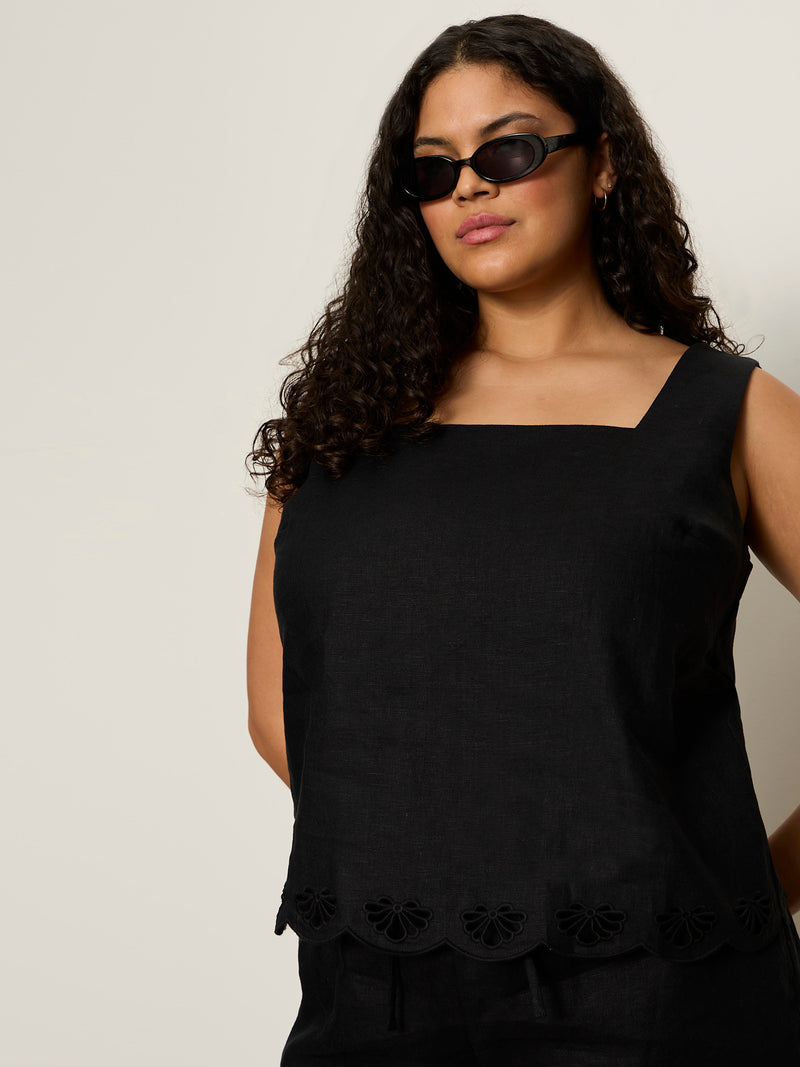 Almost There Linen Top Black Extended Sizing alt 3