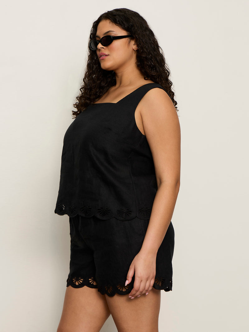 Almost There Linen Top Black Extended Sizing alt 2