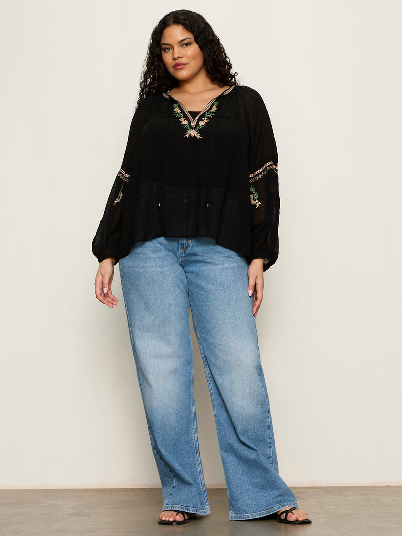 Raye Embroidered Blouse Black Extended Sizing alt 3