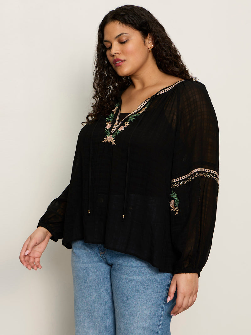 Raye Embroidered Blouse Black Extended Sizing alt 2