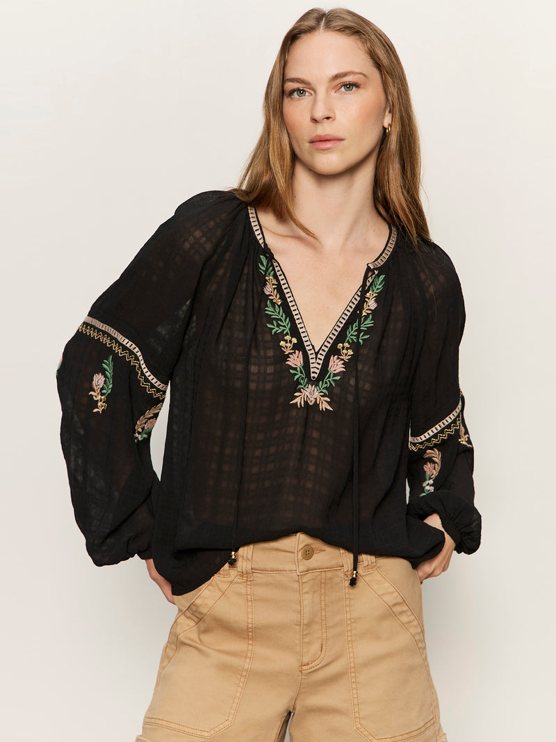 Raye Embroidered Blouse Black