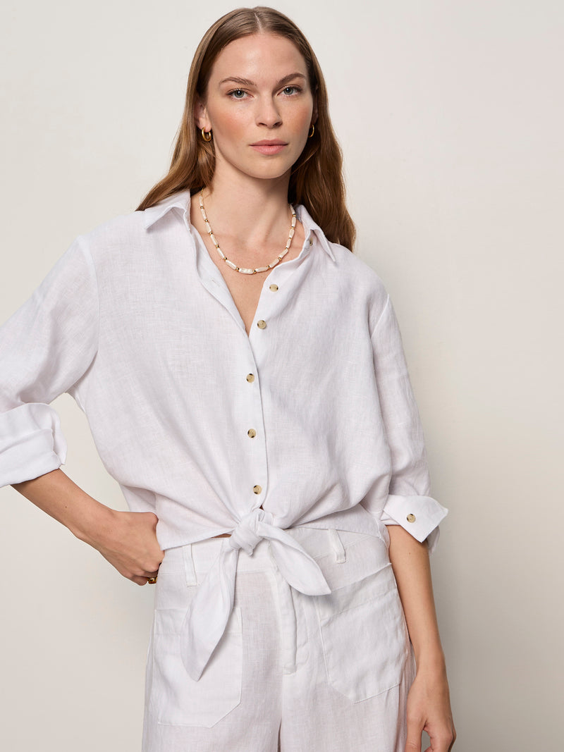 More Love Linen Tie Top White