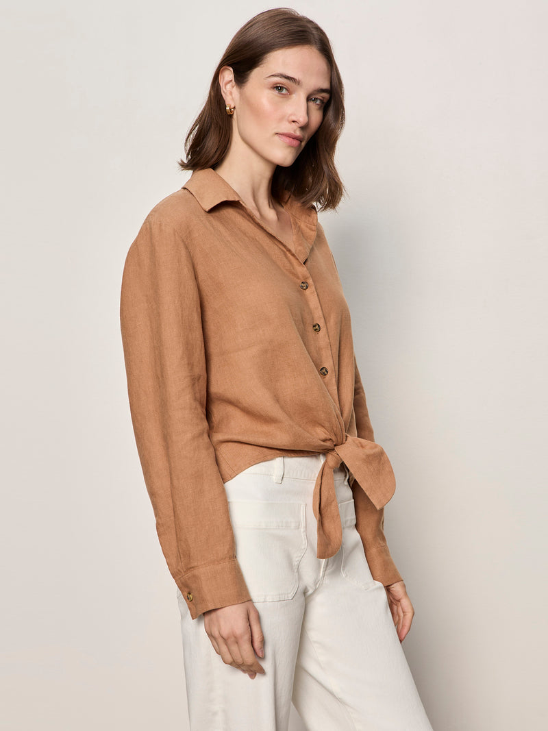More Love Linen Tie Top Toasted Coconut alt 2